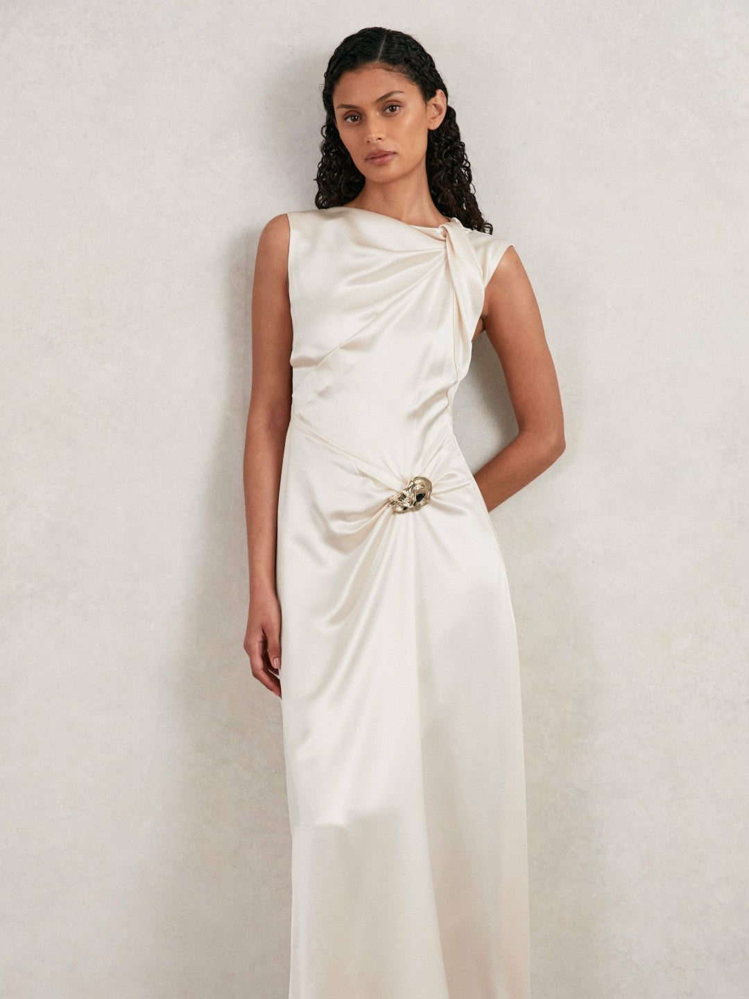Acler Satin Draped Maxi Dress Ivory | Womens