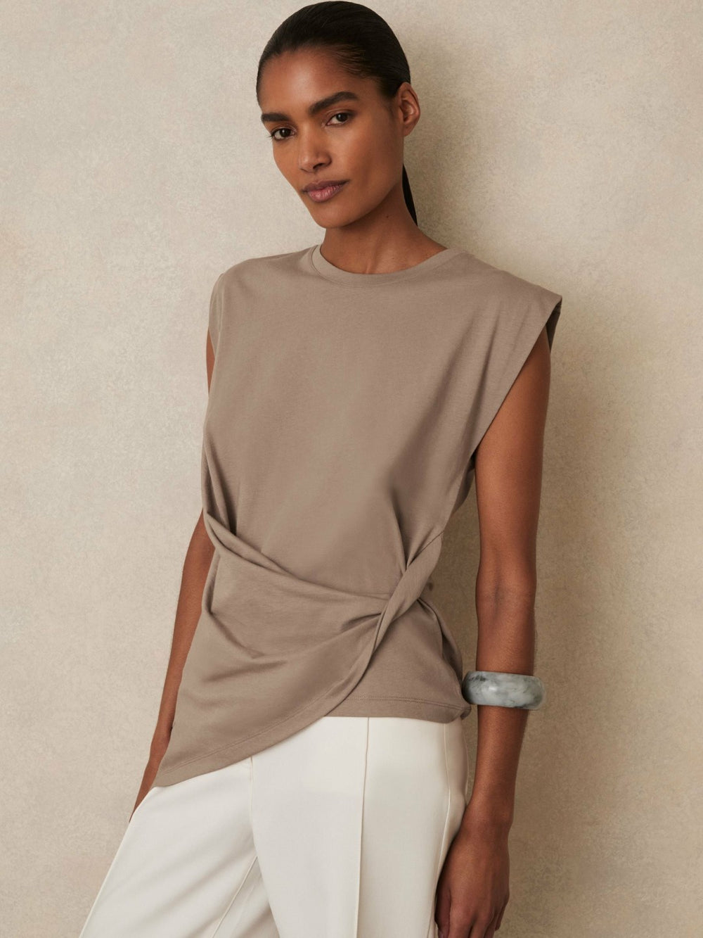 Cotton Drape T-Shirt Taupe Neutral | Womens