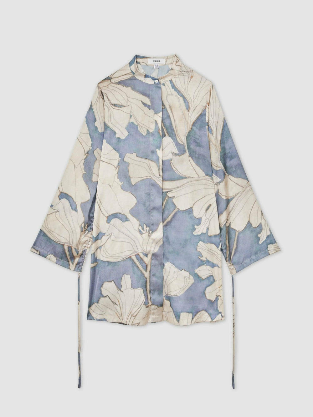 Floral Print Gathered Cut Out Shirt Dress Blue | Womens