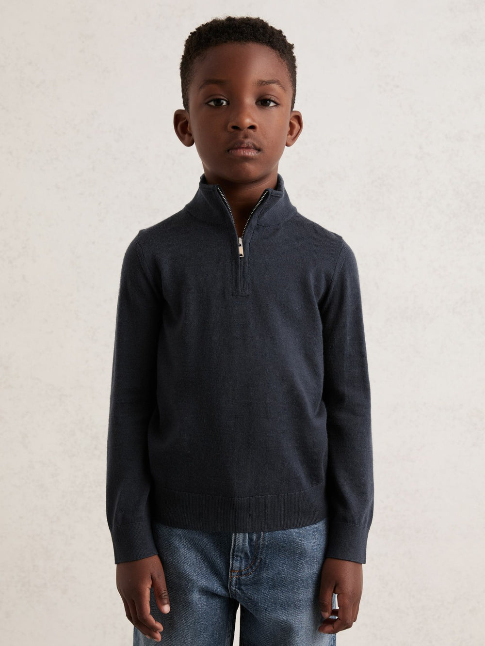 13-14 yrs Merino Wool Half-Zip Funnel Neck Jumper Midnight Navy | Children