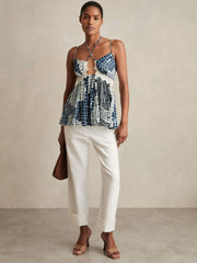 Animal Print Lace Trim Cami Top Blue | Womens
