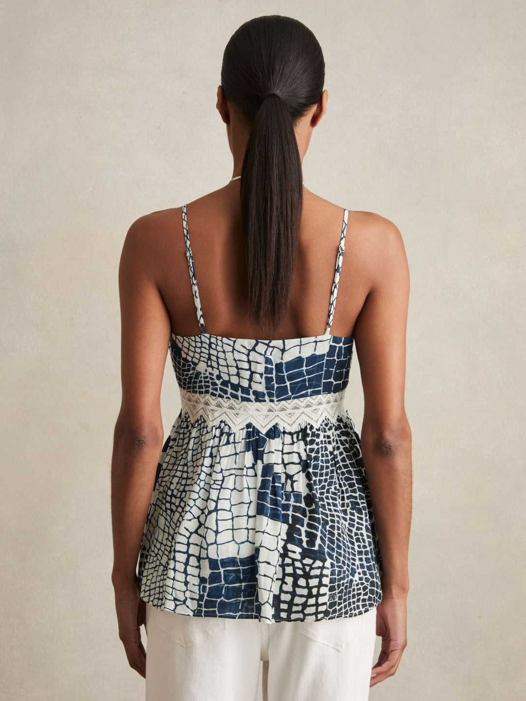 Animal Print Lace Trim Cami Top Blue | Womens