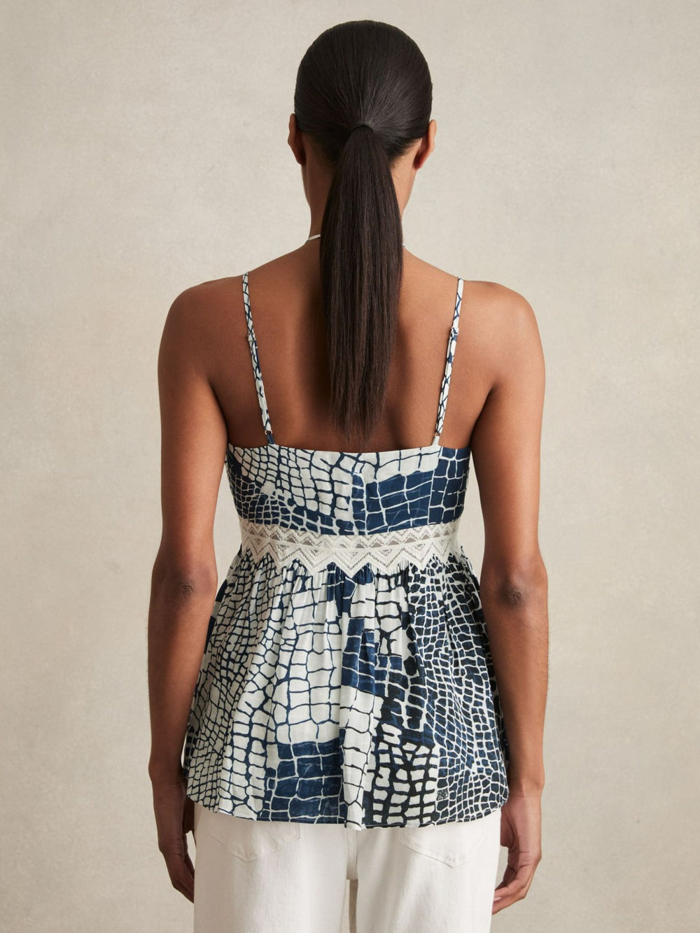 Animal Print Lace Trim Cami Top Blue | Womens
