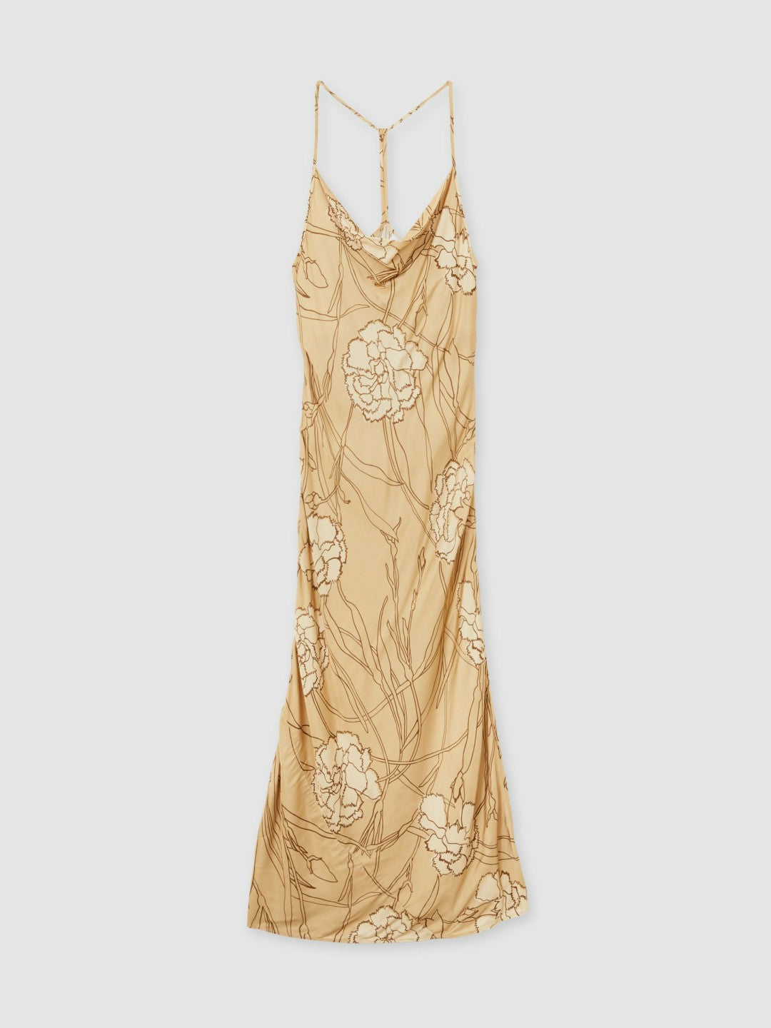 Satin Floral-Print Slip Maxi Dress Gold | Womens