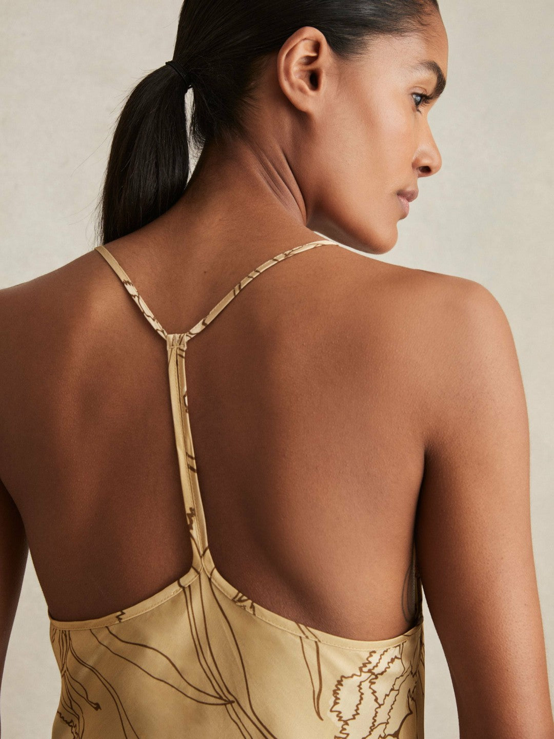 Satin Floral-Print Slip Maxi Dress Gold | Womens