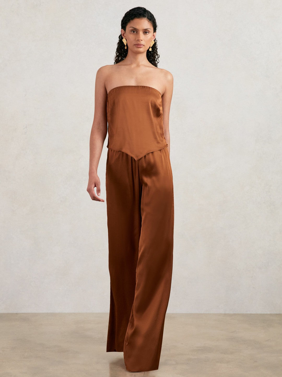 Good American Satin Wide-Leg Trousers Copper | Womens