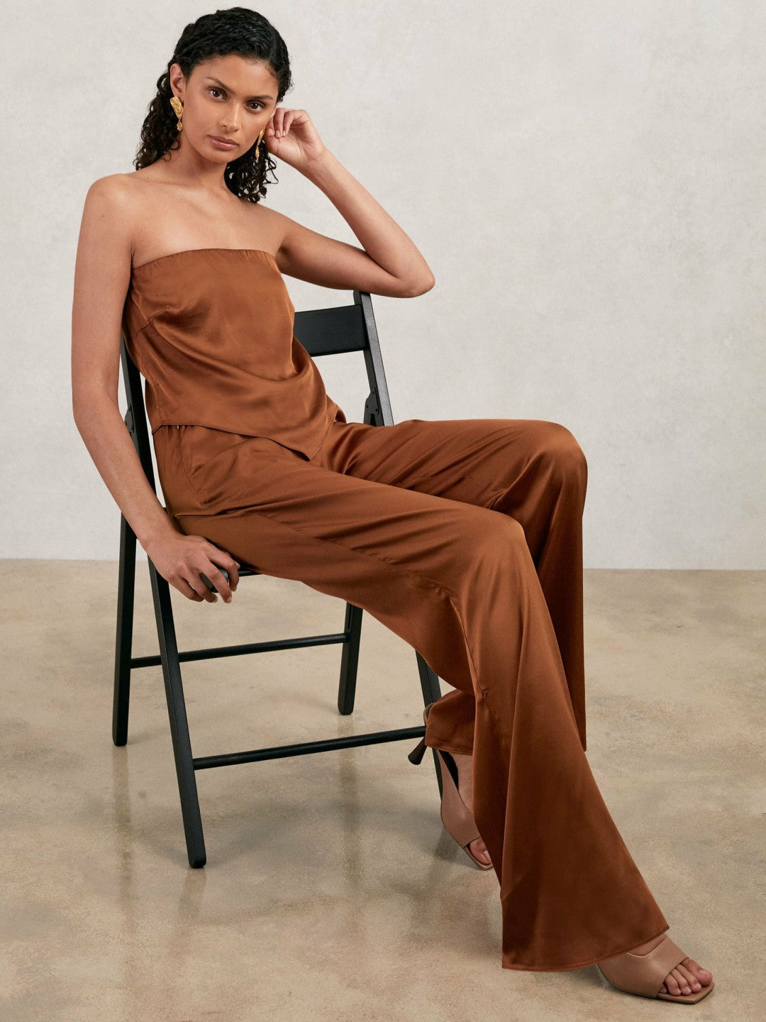 Good American Satin Wide-Leg Trousers Copper | Womens
