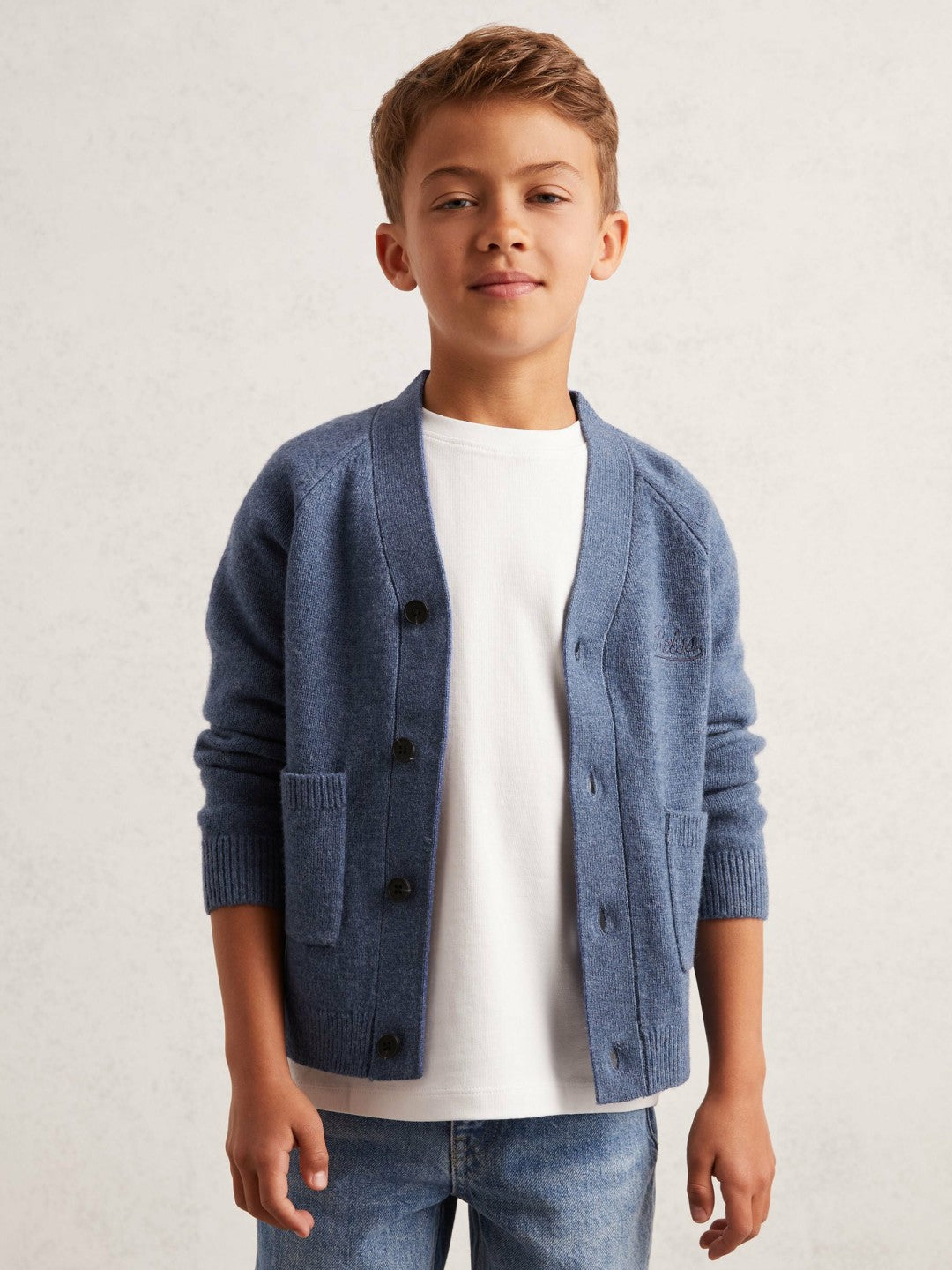 13-14 yrs Wool Embroidered-Logo Cardigan Dark Airforce Blue | Children
