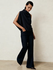 One-Shoulder Draped Top Navy | Womens