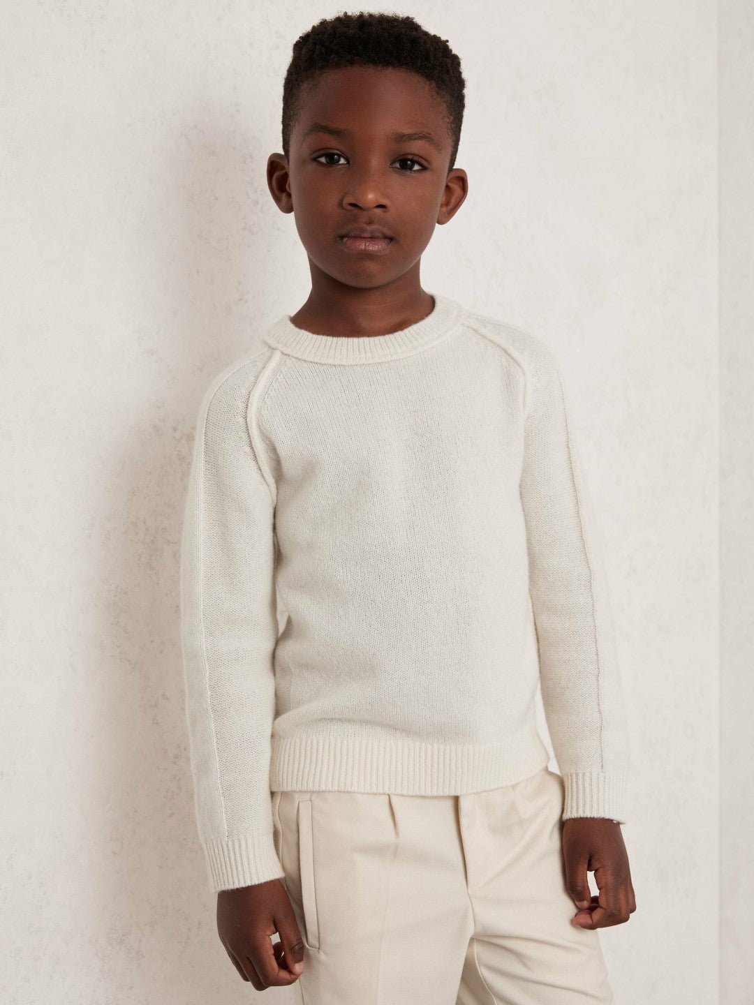 13-14 yrs Wool-Cashmere Reverse-Seam Jumper Off White | Children