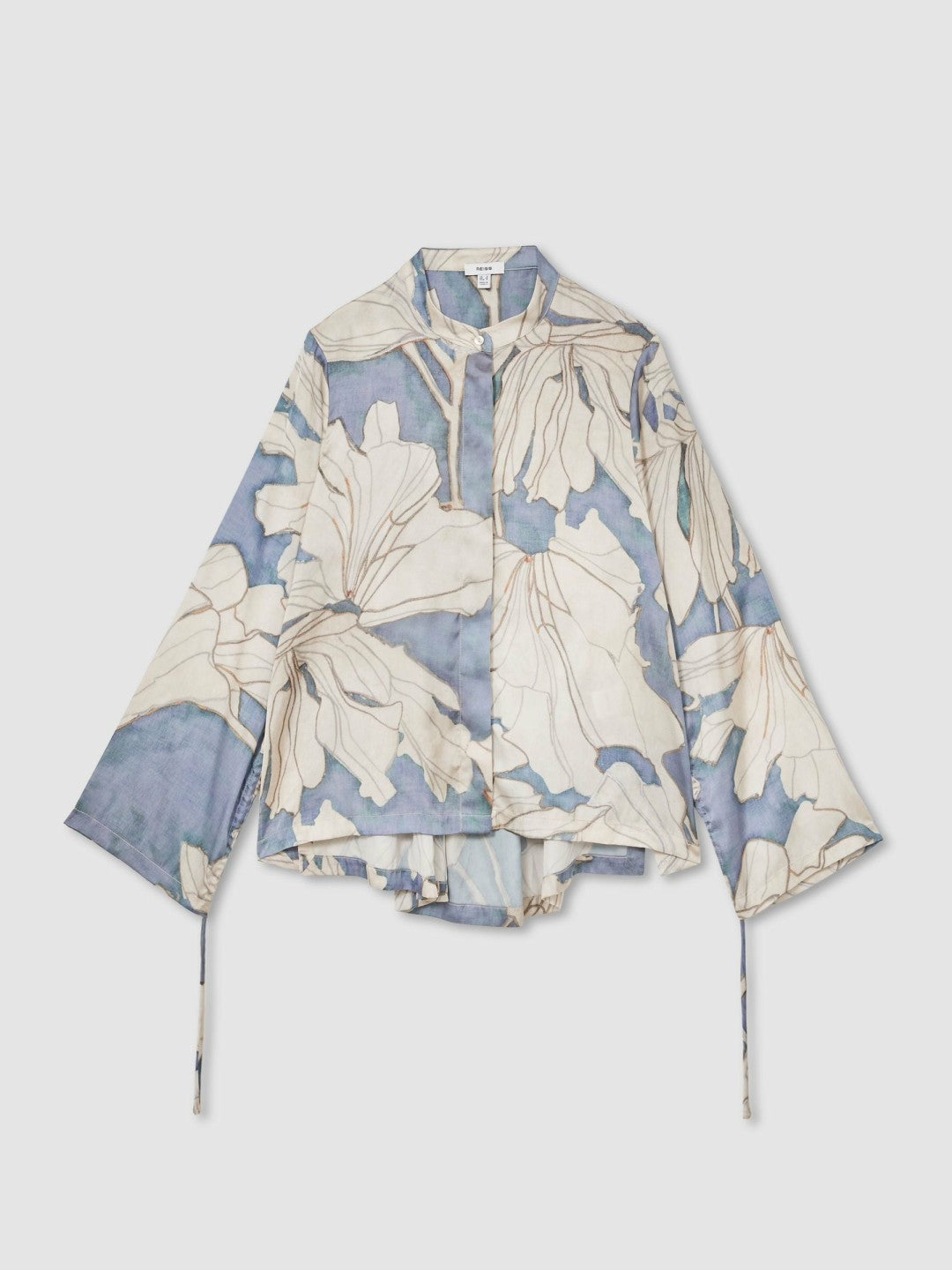 Floral Print Gathered Cut Out Shirt Blue | Womens
