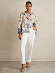 Floral Print Gathered Cut Out Shirt Blue | Womens