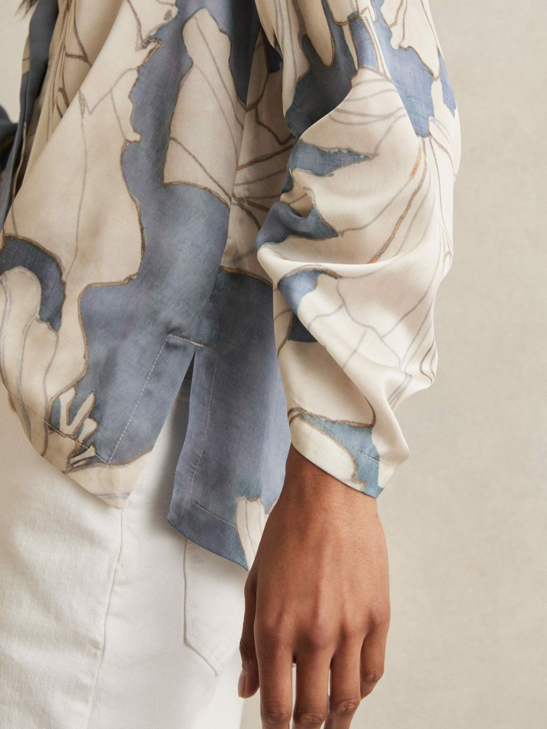Floral Print Gathered Cut Out Shirt Blue | Womens