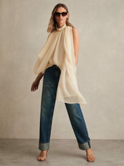 Draped Chiffon Sleeveless Top Ivory | Womens