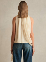 Draped Chiffon Sleeveless Top Ivory | Womens