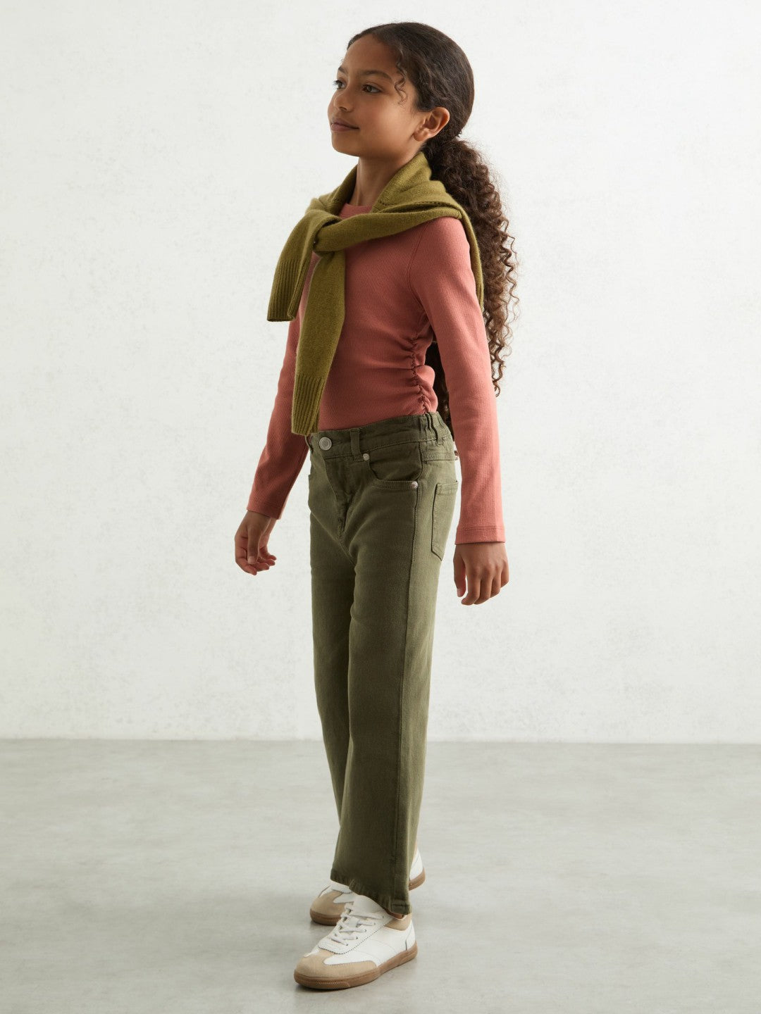 13-14 yrs Cotton Ruched Long-Sleeve T-Shirt with Stretch Rose | Children