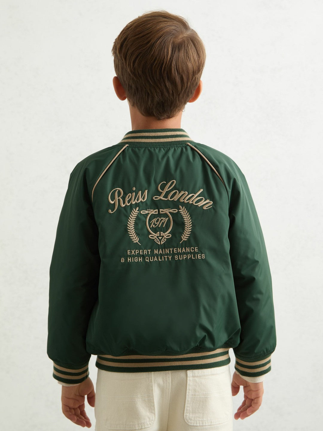 3-9 yrs Motor Cars Embroidered Bomber Jacket Forest Green/Off White | Children