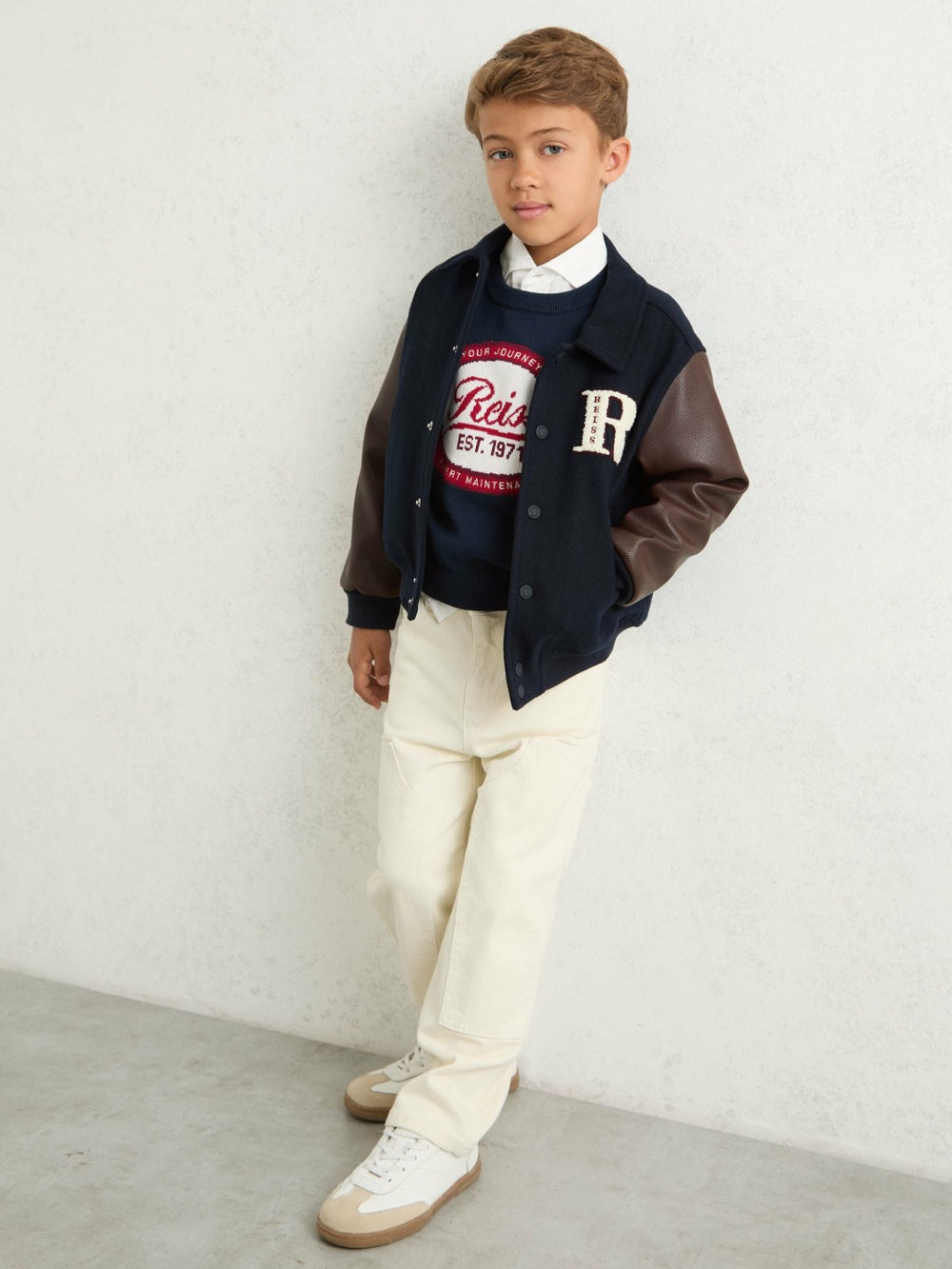 9-13 yrs Motor Cars Press-Stud Bomber Jacket Navy/Brown | Children