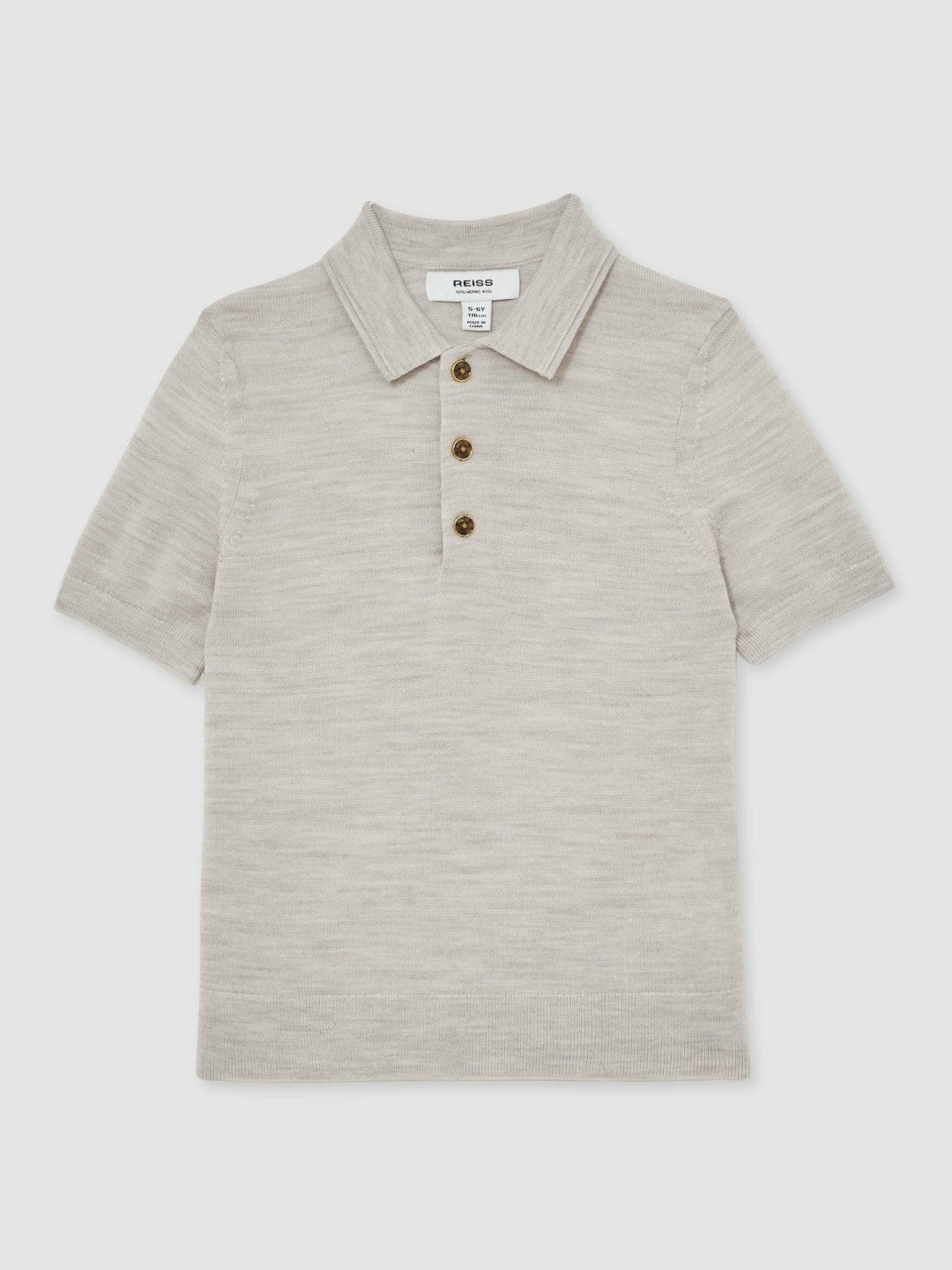 9-13 yrs Merino Wool Short Sleeve Polo Shirt Wicker Melange | Children