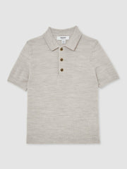 9-13 yrs Merino Wool Short Sleeve Polo Shirt Wicker Melange | Children