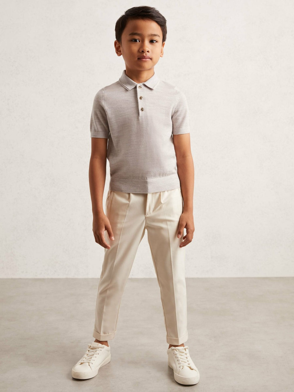 9-13 yrs Merino Wool Short Sleeve Polo Shirt Wicker Melange | Children