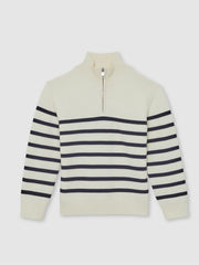 13-14 yrs Cotton-Blend Stripe Half-Zip Jumper White | Children