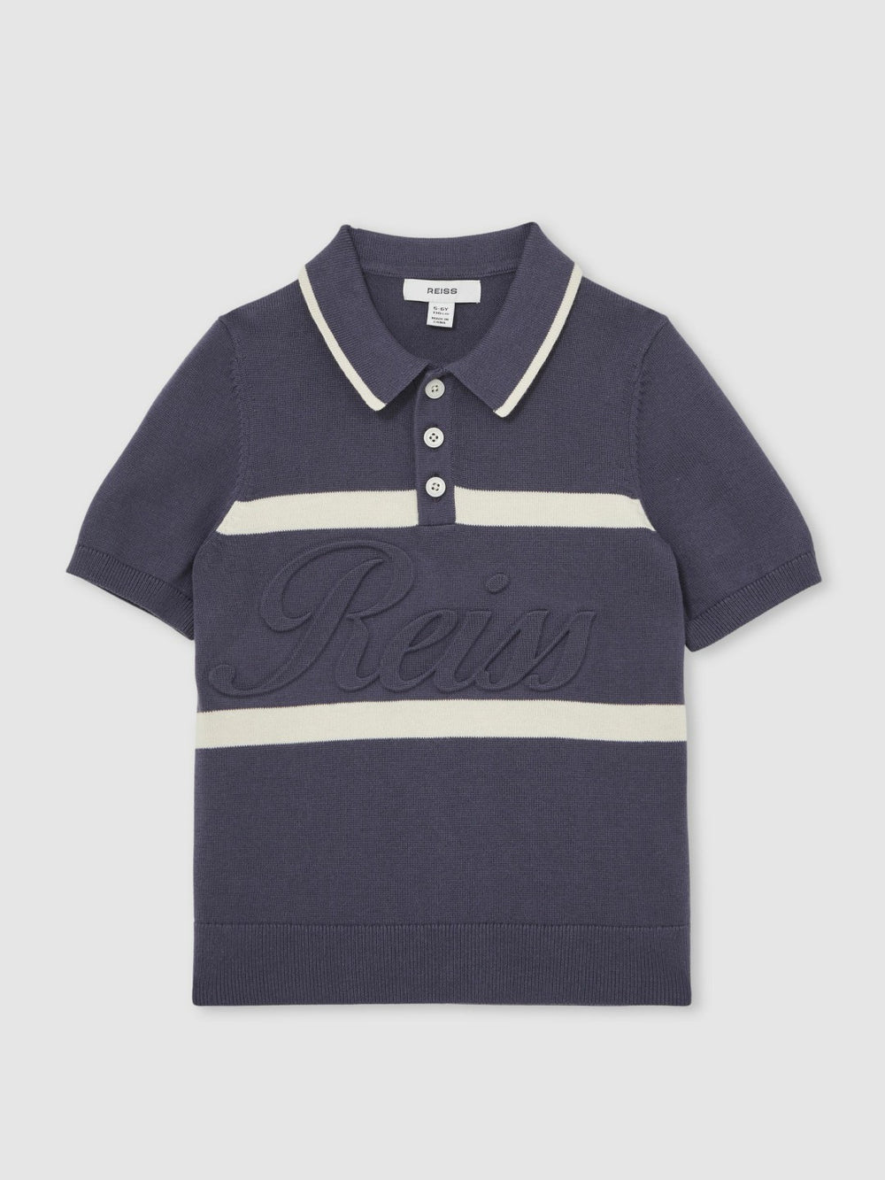 13-14 yrs Cotton Logo-Embossed Knit Polo Shirt Indigo Blue/White | Children