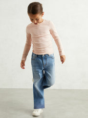 4-9 yrs Cotton Ruched Long-Sleeve T-Shirt with Stretch Pale Pink | Children