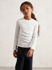9-13 yrs Cotton Ruched Long-Sleeve T-Shirt with Stretch Ivory | Children