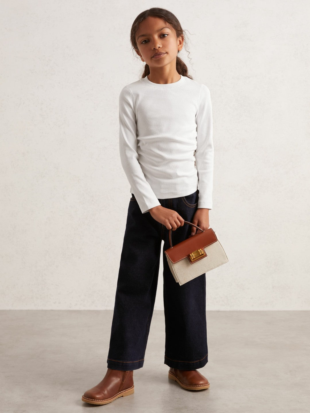 9-13 yrs Cotton Ruched Long-Sleeve T-Shirt with Stretch Ivory | Children
