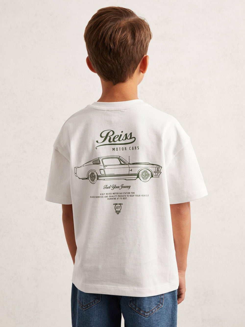 13-14 yrs Cotton Motor Cars-Print T-Shirt White/Green | Children