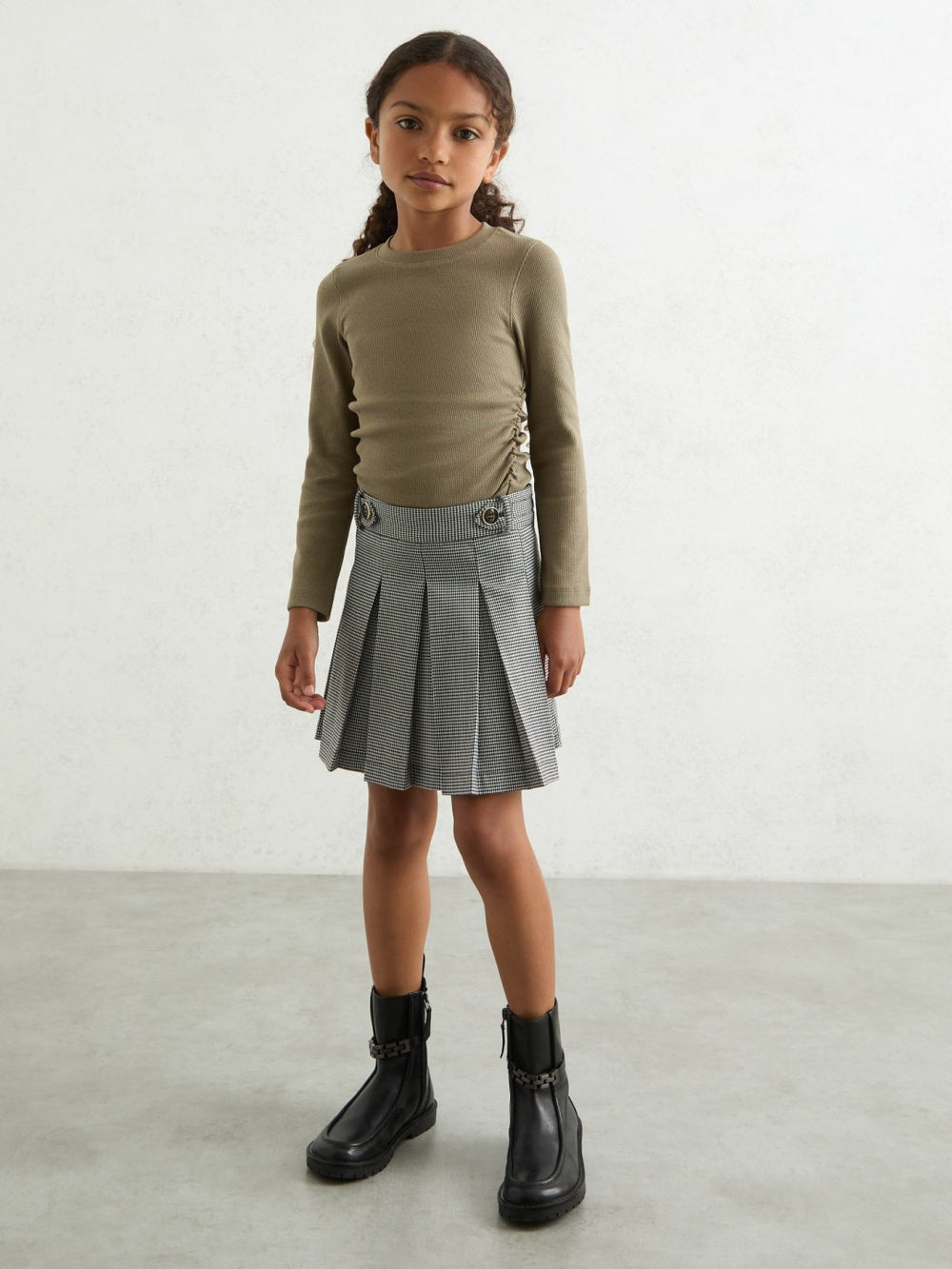 9-13 yrs Cotton Ruched Long-Sleeve T-Shirt with Stretch Khaki | Children