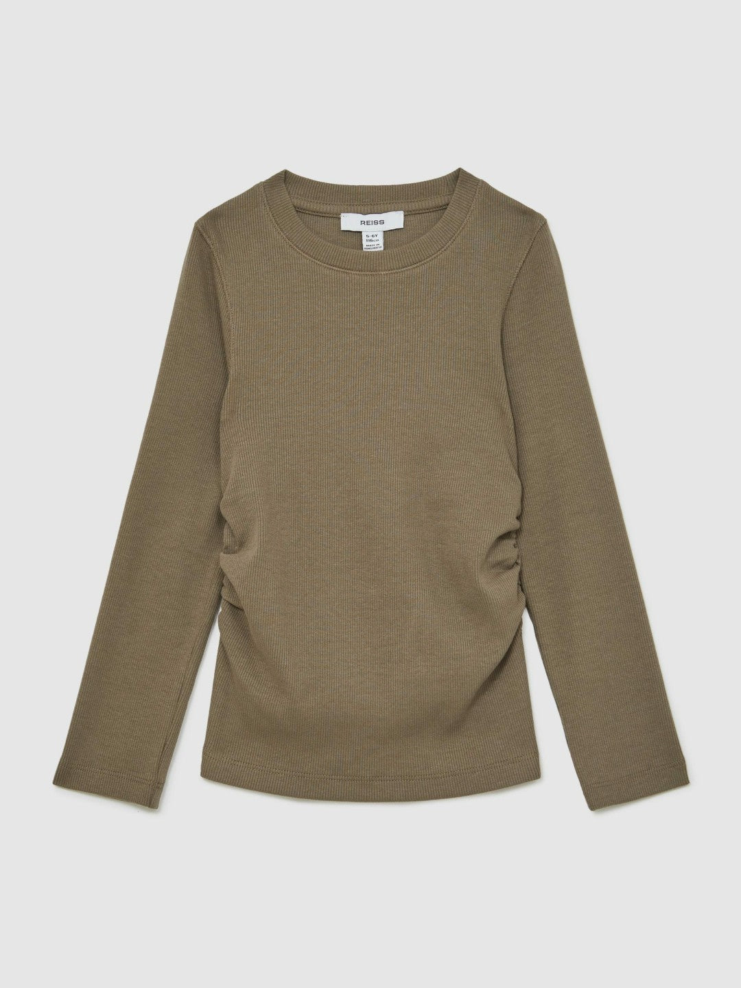 9-13 yrs Cotton Ruched Long-Sleeve T-Shirt with Stretch Khaki | Children