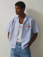 McLaren F1 Team Cuban Collar Striped Shirt Soft Blue/White | Mens