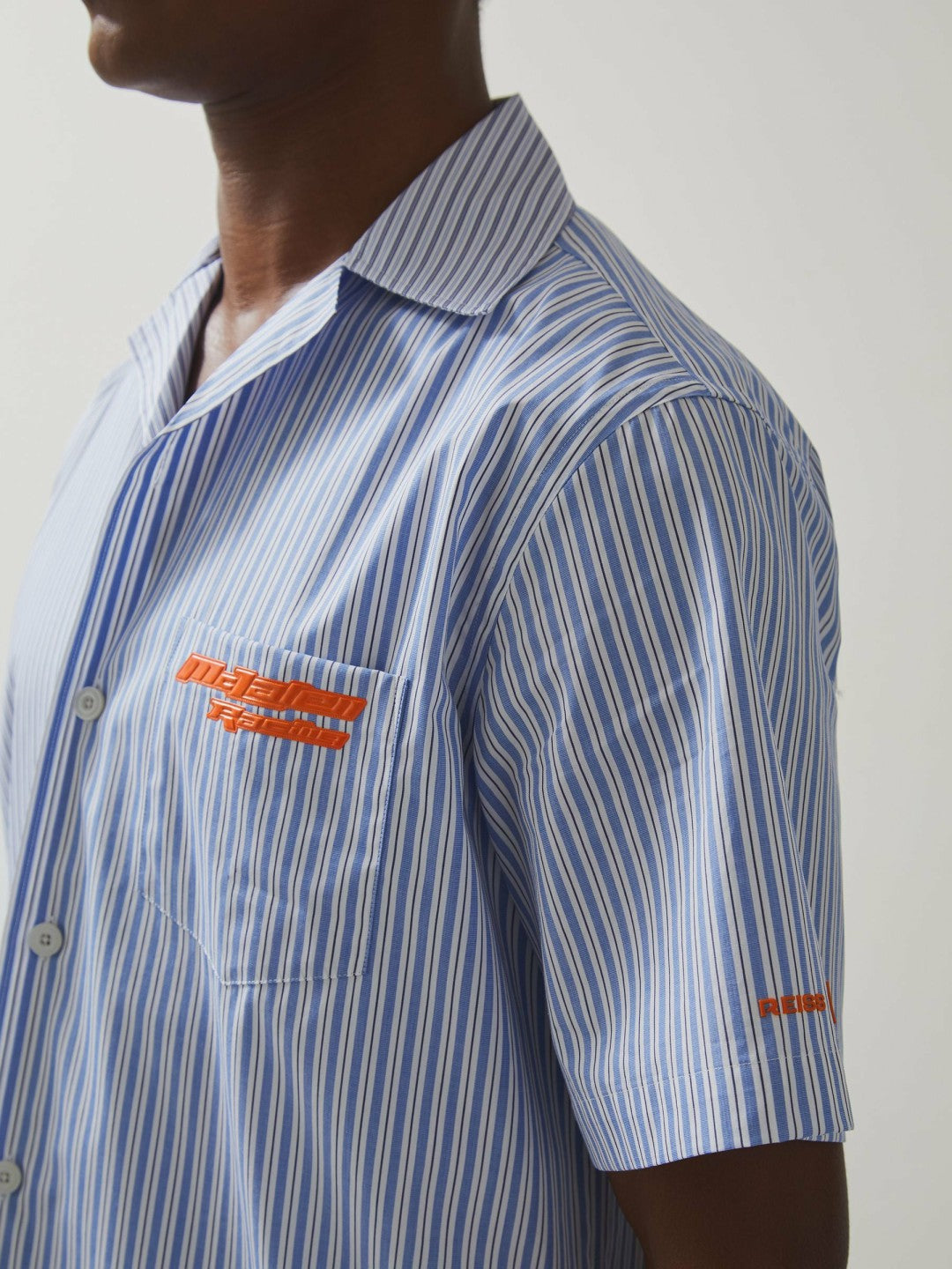 McLaren F1 Team Cuban Collar Striped Shirt Soft Blue/White | Mens