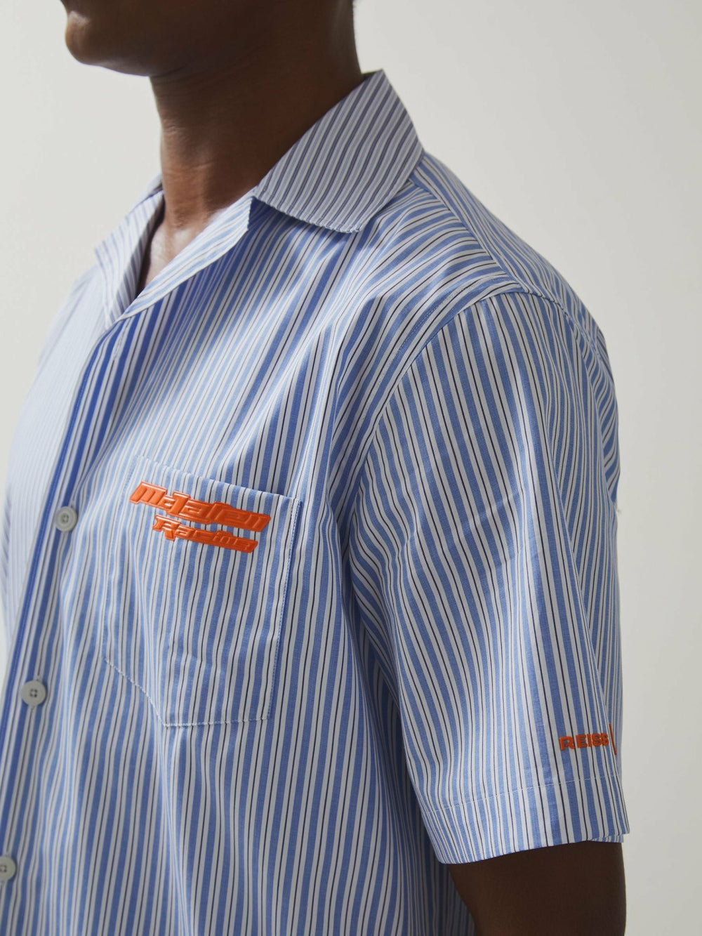 McLaren F1 Team Cuban Collar Striped Shirt Soft Blue/White | Mens