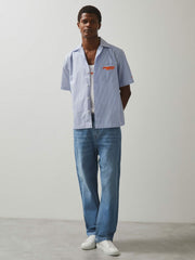 McLaren F1 Team Cuban Collar Striped Shirt Soft Blue/White | Mens