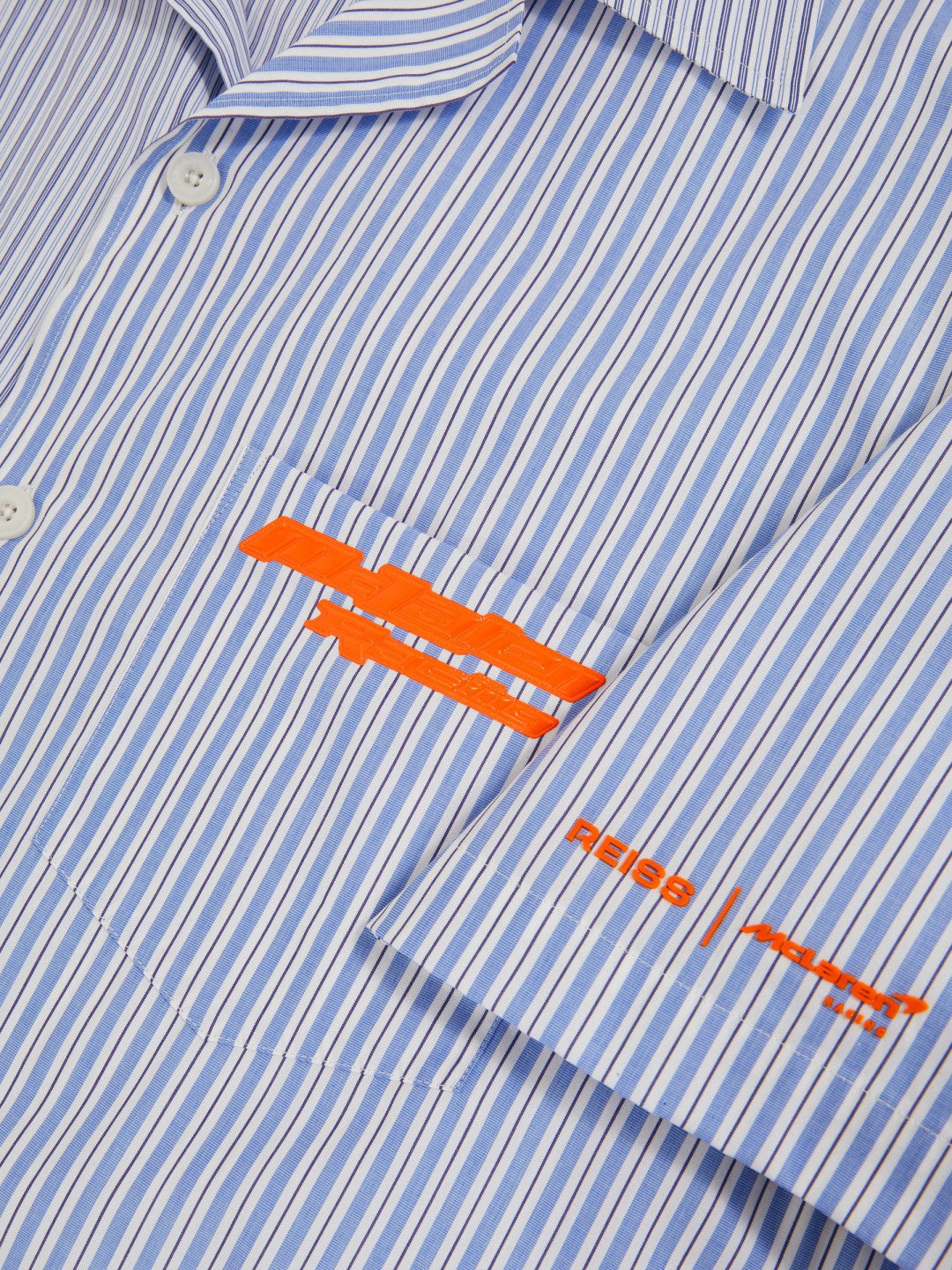 McLaren F1 Team Cuban Collar Striped Shirt Soft Blue/White | Mens