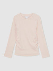 9-13 yrs Cotton Ruched Long-Sleeve T-Shirt with Stretch Pale Pink | Children