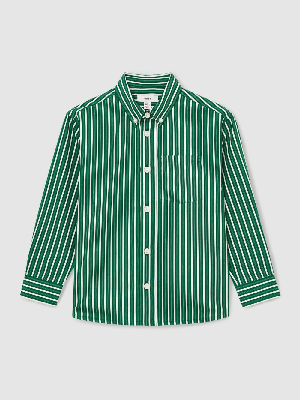 13-14 yrs Cotton-Poplin Striped Oversize Shirt Green/White | Children