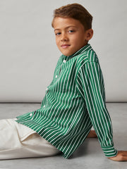 13-14 yrs Cotton-Poplin Striped Oversize Shirt Green/White | Children