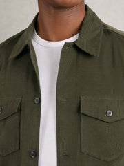 Cotton Corduroy Twin-Pocket Overshirt Khaki Green | Mens