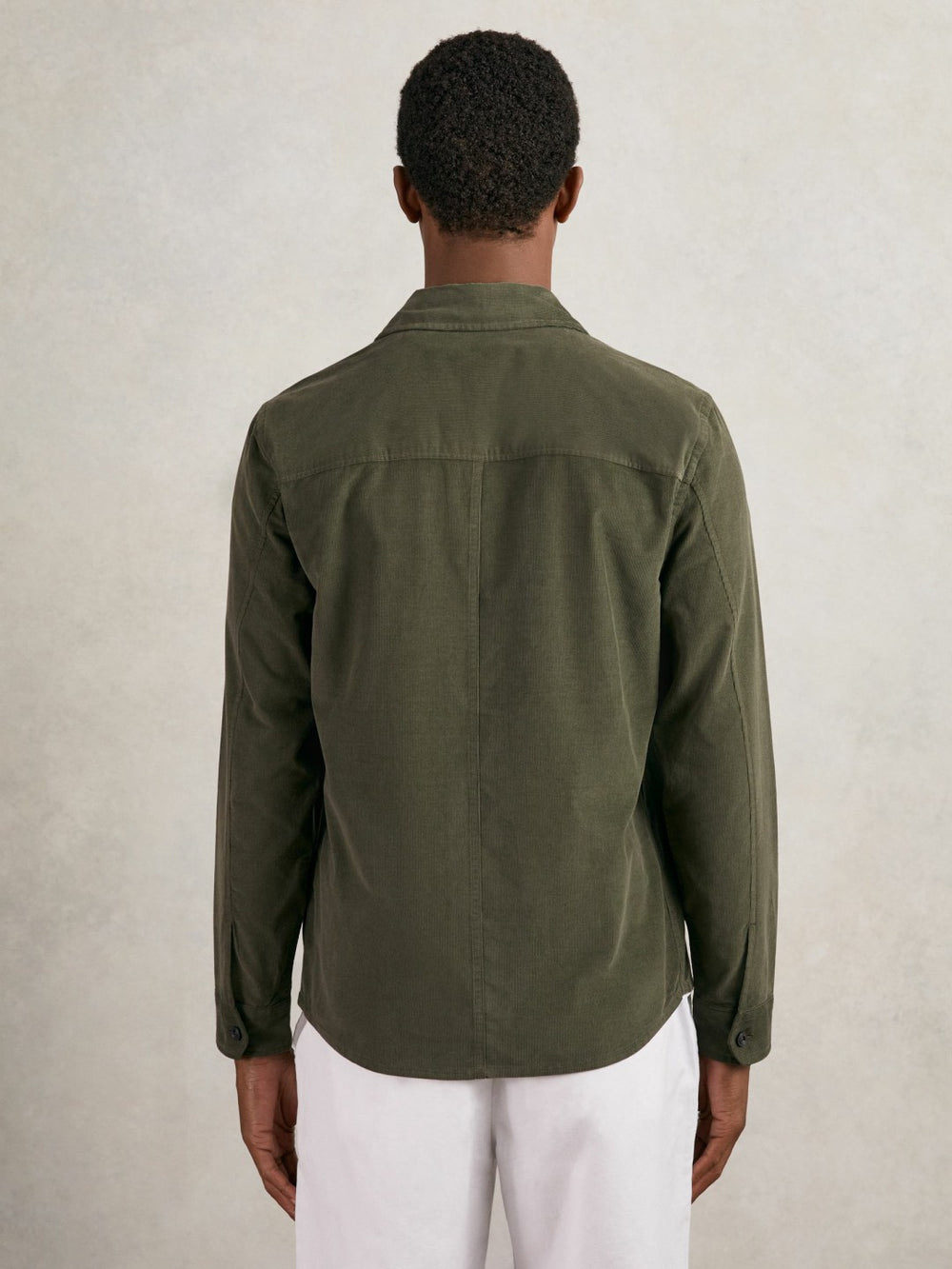 Cotton Corduroy Twin-Pocket Overshirt Khaki Green | Mens