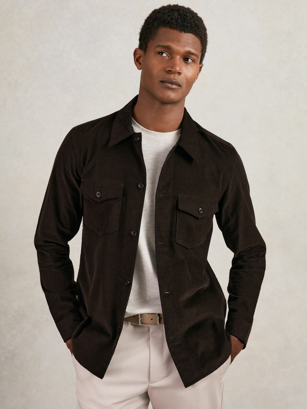 Cotton Corduroy Twin-Pocket Overshirt Brown | Mens
