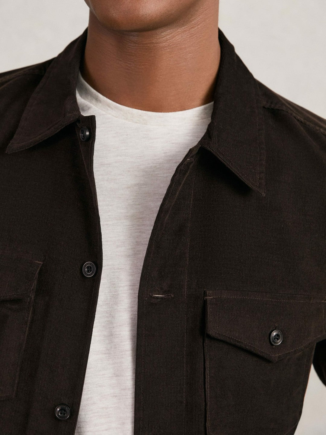 Cotton Corduroy Twin-Pocket Overshirt Brown | Mens