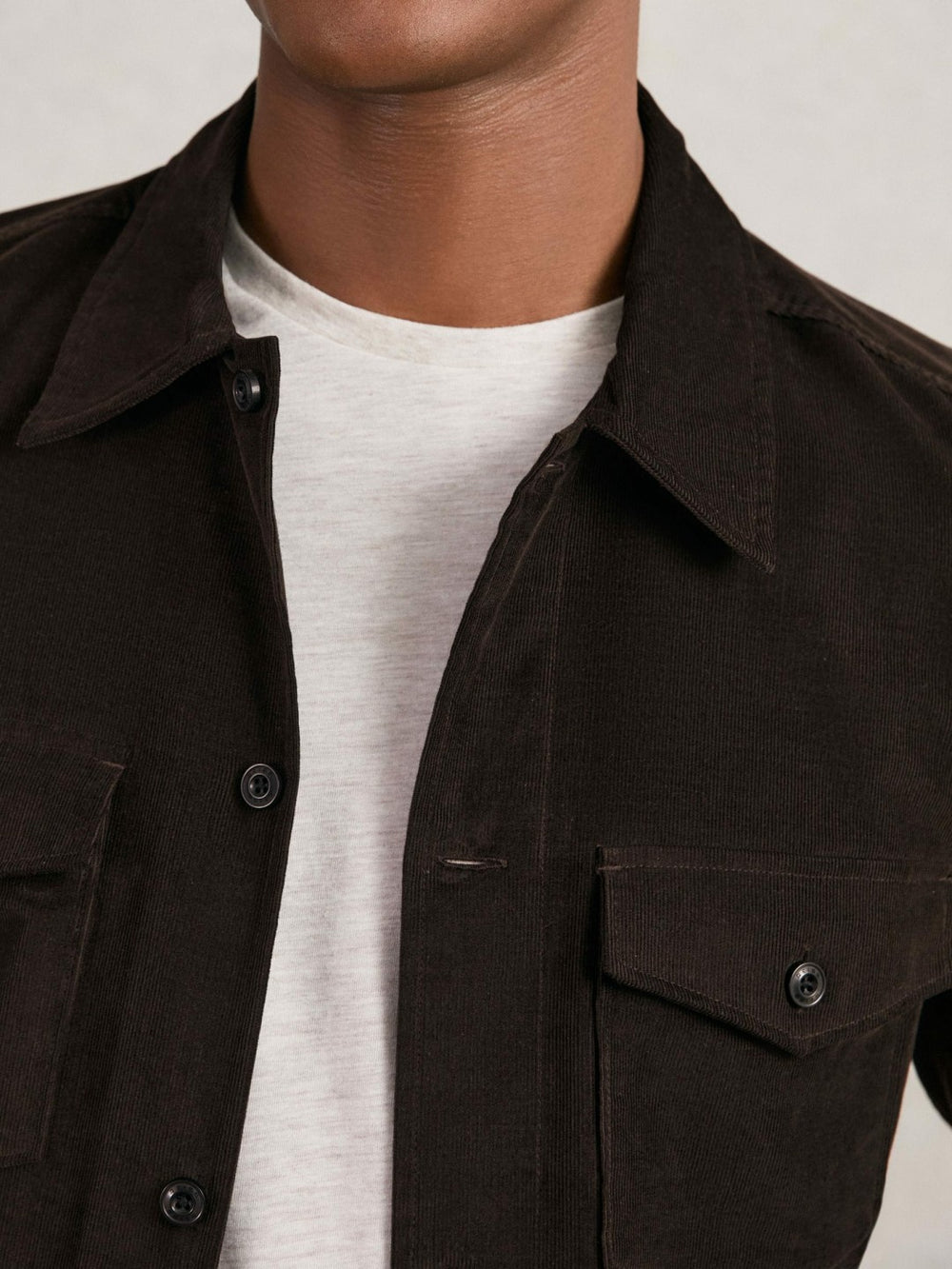 Cotton Corduroy Twin-Pocket Overshirt Brown | Mens