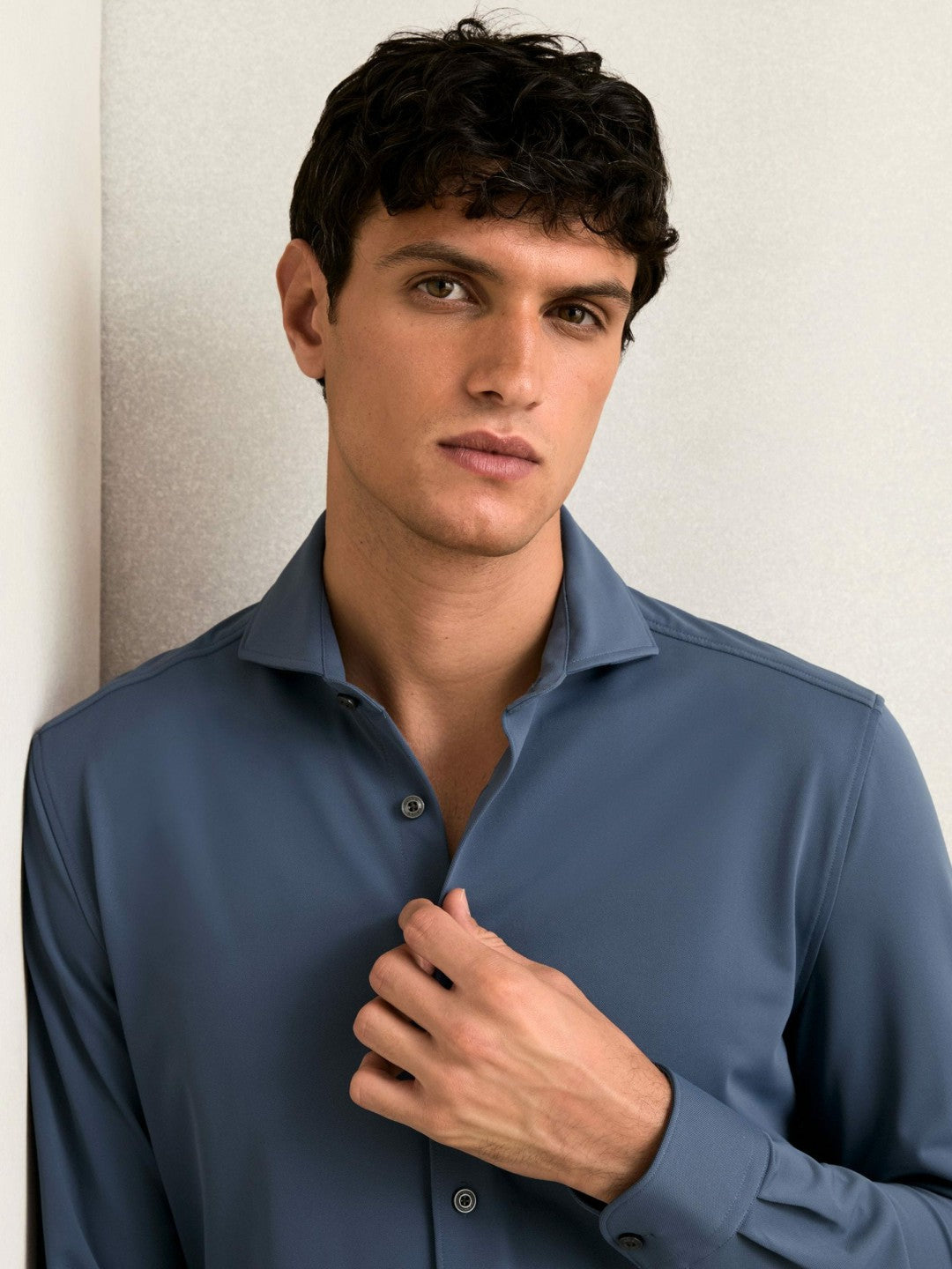 Stretch Jersey Cutaway-Collar Shirt Dark Airforce Blue | Mens