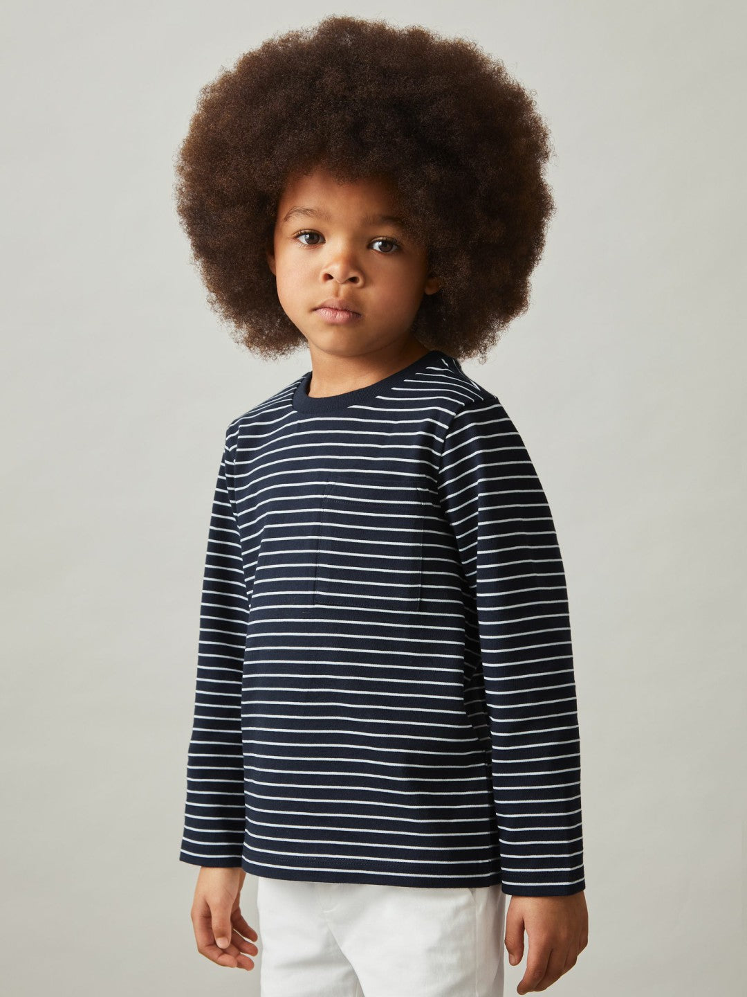 13-14 yrs Stretch-Cotton Stripe T-Shirt Navy/White | Children