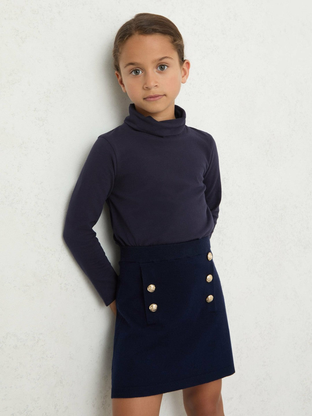 3-9 yrs Cotton-Jersey Roll-Neck Top with Stretch Navy | Children