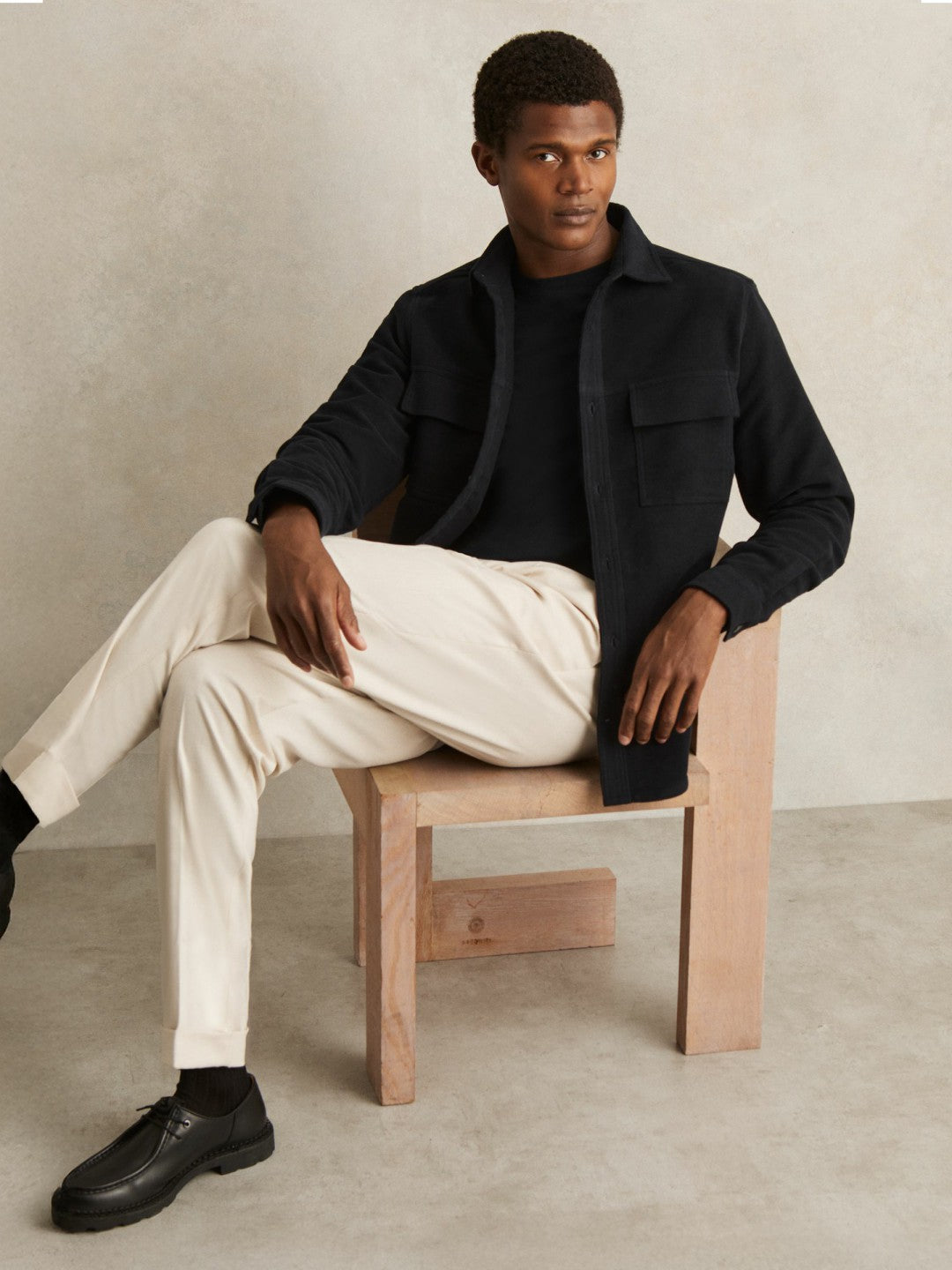 Moleskin-Cotton Twin-Pocket Overshirt Navy | Mens